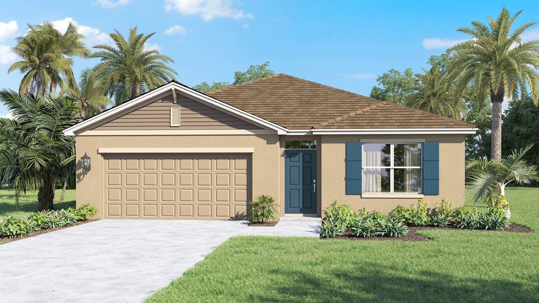Representative exterior photo of a completed home built from the Cali by D.R. Horton in Indian River Preserve, Mims, FL (Image 4).