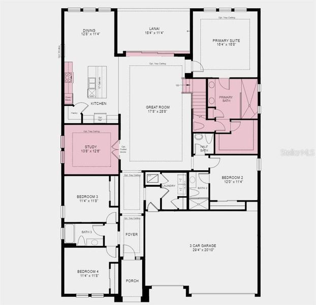 First Floor Plan - Structural options added include: Study, gourmet kitchen, outdoor kitchen rough-in, sliding glass door, 5th bedroom and full bathroom