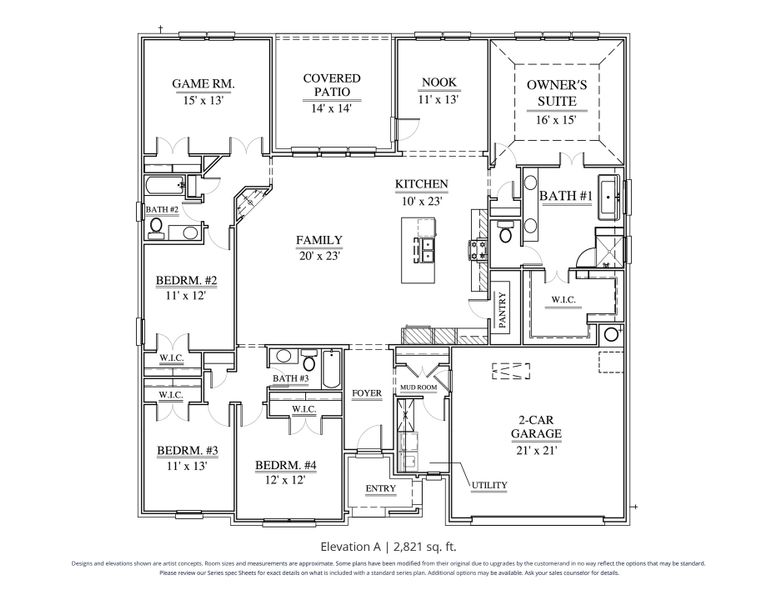 2D floor plan layout for the Palisades by Our Country Homes in LeTara, Haslet, TX (Image 3).