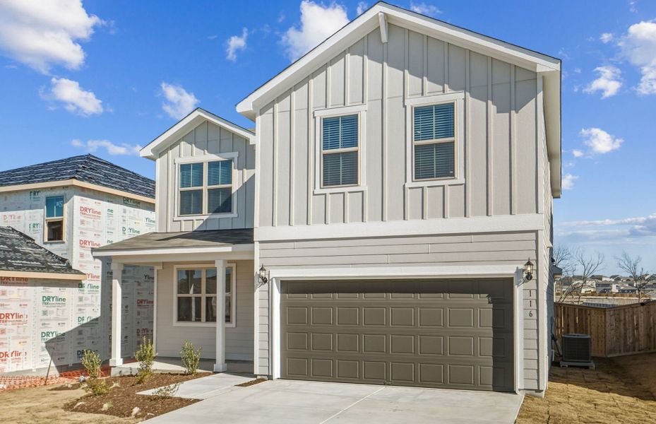 Front exterior of a new home in Sonterra, Jarrell, TX, highlighting curb appeal (Image 20).
