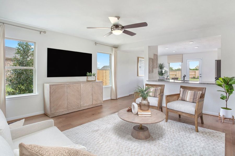 Representative furnished interior of a home built from the 1234 by KB Home in Vida Costera, Texas City (Image 3). Representative furnished interior of a home built from the 1234 by KB Home in Vida Costera, Texas City (Image 3).