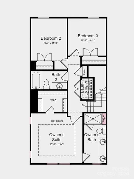 Upper Floor Plan - Structural options added include: full bath on first floor, linear fireplace in gathering room, ledge in owner's shower