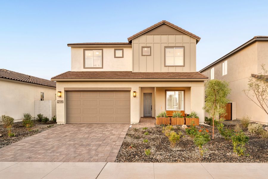 Representative exterior photo of a completed home built from the Tipton Plan 3507 by Tri Pointe Homes in Soleo, San Tan Valley, AZ (Image 23). Representative exterior photo of a completed home built from the Tipton Plan 3507 by Tri Pointe Homes in Soleo, San Tan Valley, AZ (Image 23).