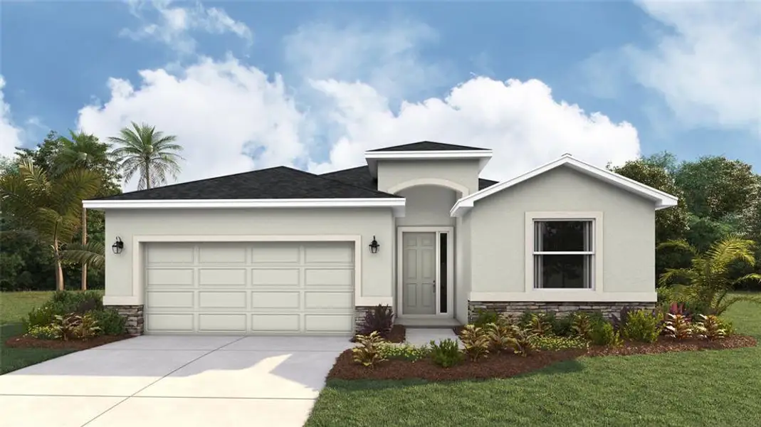Front exterior of a new home in Seaire, Parrish, FL, highlighting curb appeal (Image 1). Front exterior of a new home in Seaire, Parrish, FL, highlighting curb appeal (Image 1).