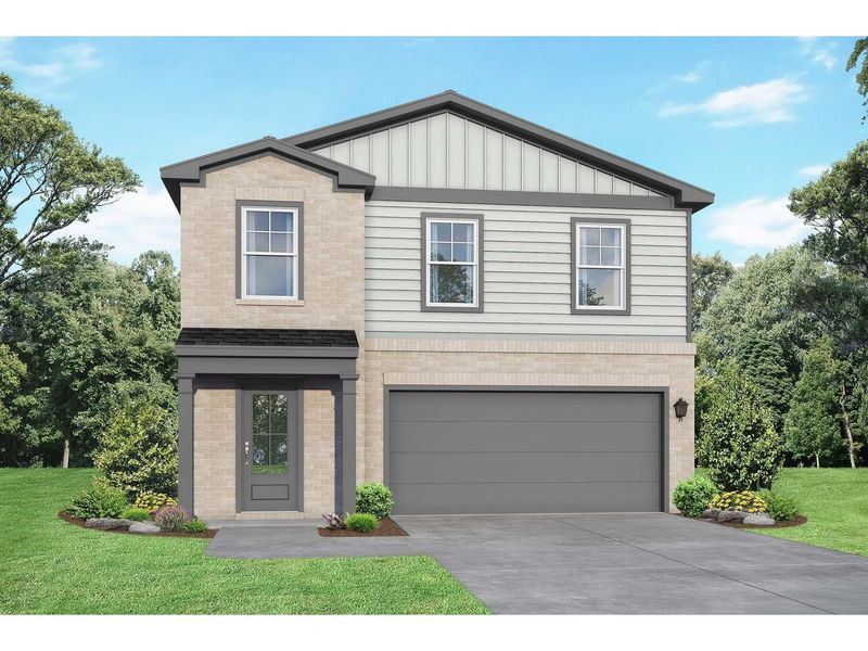 Front exterior of a new home in Lakes at Black Oak, Magnolia, TX, highlighting curb appeal (Image 1).