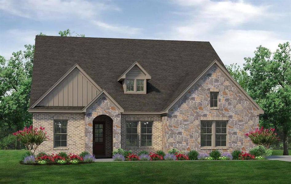 Front exterior of a new home in Oak Grove Addition, Springtown, TX, highlighting curb appeal (Image 1). Front exterior of a new home in Oak Grove Addition, Springtown, TX, highlighting curb appeal (Image 1).