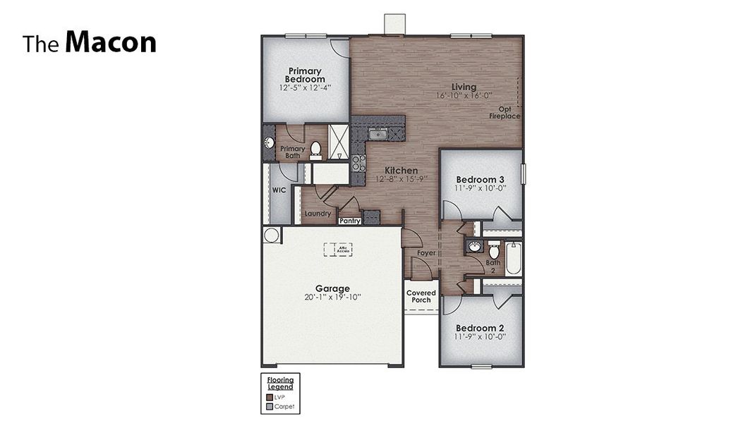 2D floor plan layout for the Macon by D.R. Horton in Bella Point, Bolivia, NC (Image 4).