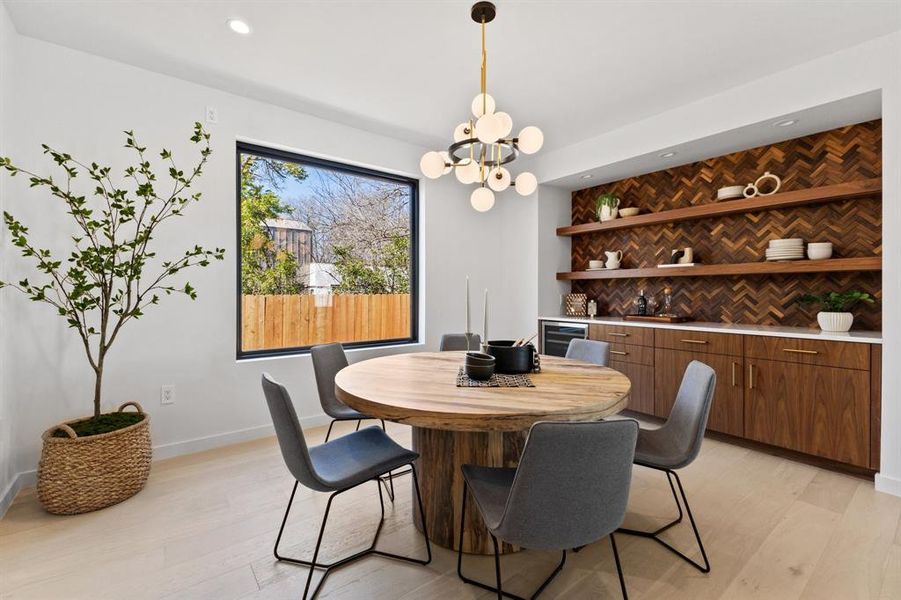 Dining room, cusstom bar with wine fridge