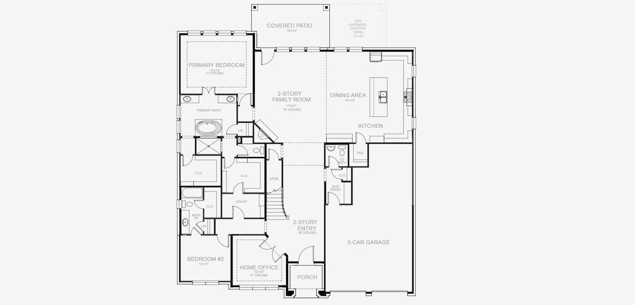 2D floor plan layout for the 3656W by Perry Homes in Legacy Prairie at Katy Court, Katy, TX (Image 4).