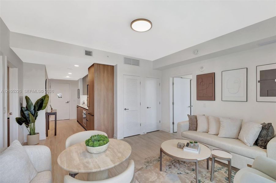 Light wood-finish flooring throughout