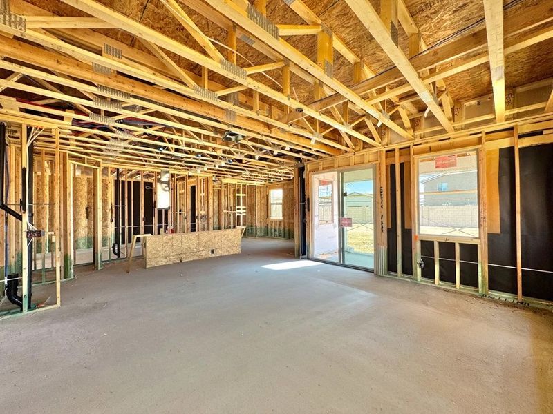 Great room, kitchen and dining
