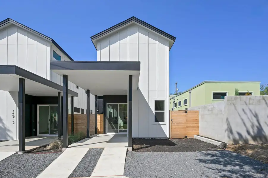 Contemporary home with board and batten siding Contemporary home with board and batten siding