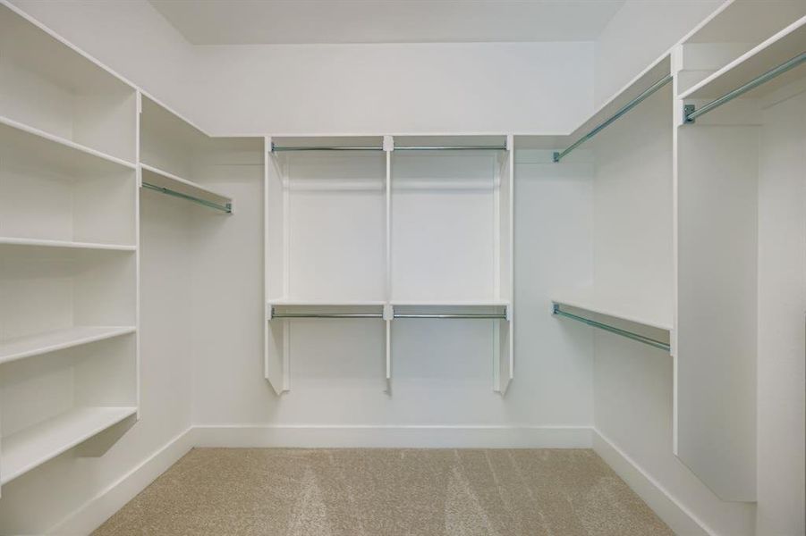 Spacious closet featuring light carpet Spacious closet featuring light carpet