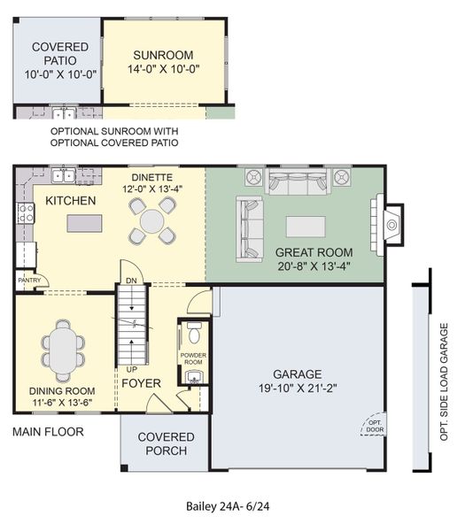 2D floor plan layout for the The Bailey by Forbes Capretto Homes in Wheatfield Crossing, North Tonawanda, NY (Image 3).