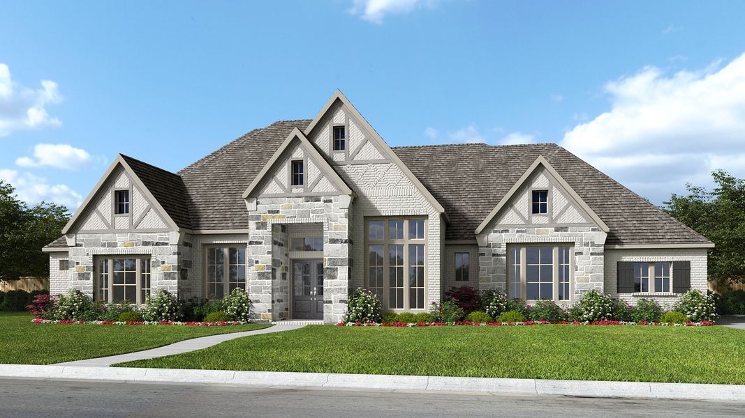 Representative exterior photo of a completed home built from the 4258A by Perry Homes in The Preserve at Elm Creek, New Braunfels, TX (Image 3).