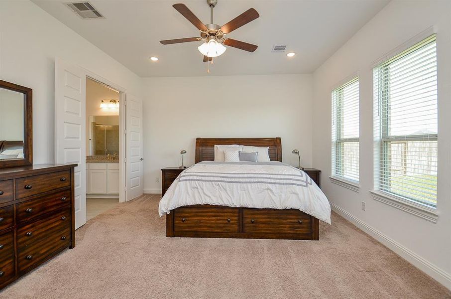 Primary Bedroom downstairs with ceiling fan...