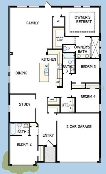 2D floor plan layout of this home in The Peninsula at Rhodine Lake, Riverview, FL (Image 4).