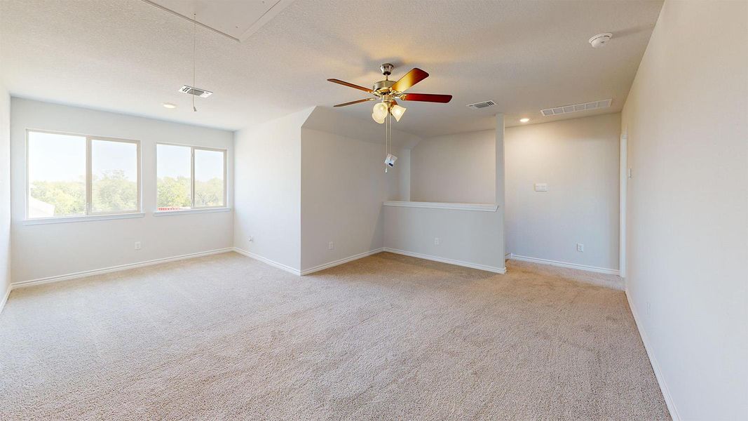 Spare room with ceiling fan, light colored carpet, and recessed lighting Spare room with ceiling fan, light colored carpet, and recessed lighting