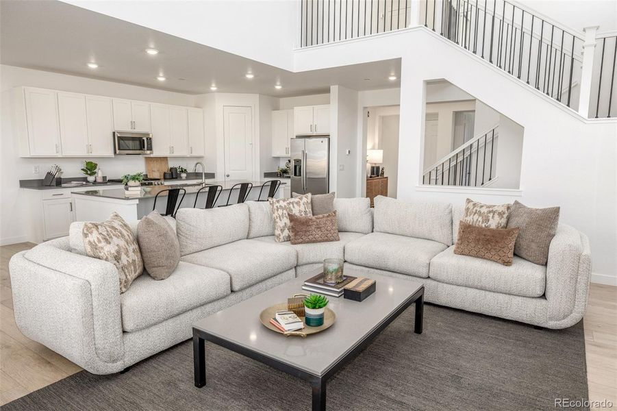 Kitchen flows into the great rom Kitchen flows into the great rom