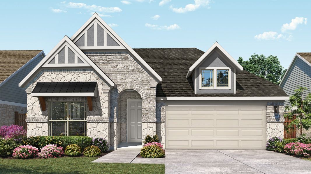 Representative exterior photo of a completed home built from the Oleander by DRB Homes in Devine Landing, Leander, TX (Image 19). Representative exterior photo of a completed home built from the Oleander by DRB Homes in Devine Landing, Leander, TX (Image 19).