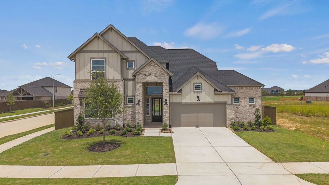 Front exterior of a new home in Attwater 65's, Waller, TX, highlighting curb appeal (Image 1). Front exterior of a new home in Attwater 65's, Waller, TX, highlighting curb appeal (Image 1).
