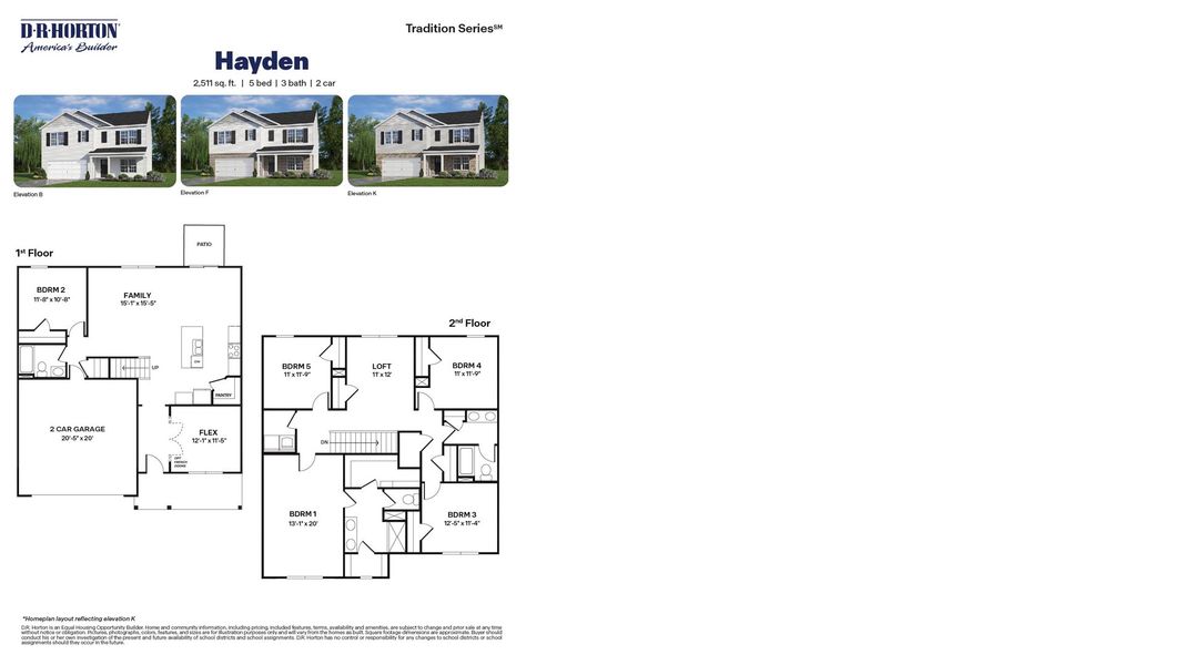 2D floor plan layout for the HAYDEN by D.R. Horton in North Gate, Vass, NC (Image 3).