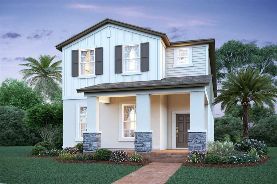 Front exterior of a new home in Lake Star at Ovation, Winter Garden, FL, highlighting curb appeal (Image 24).