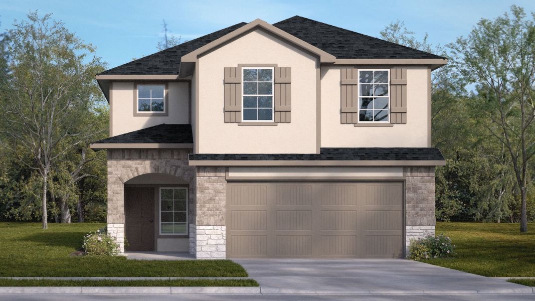 Representative exterior photo of a completed home built from the The Kate by D.R. Horton in Bar W Ranch, Leander, TX (Image 2). Representative exterior photo of a completed home built from the The Kate by D.R. Horton in Bar W Ranch, Leander, TX (Image 2).