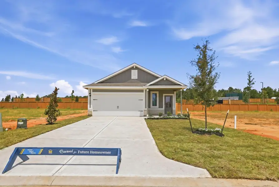 Front exterior of a new home in Magnolia Woods, Magnolia, TX, highlighting curb appeal (Image 1). Front exterior of a new home in Magnolia Woods, Magnolia, TX, highlighting curb appeal (Image 1).