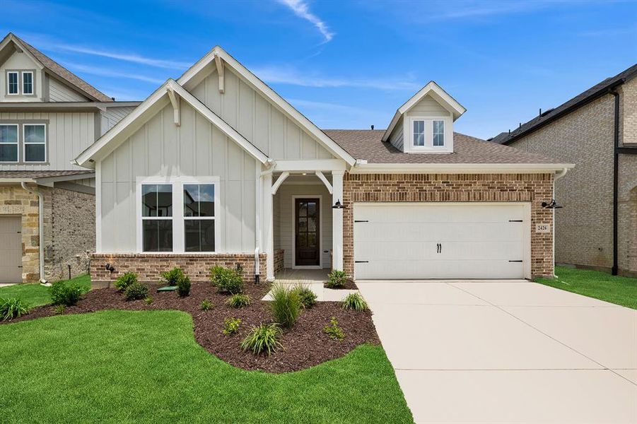 Front exterior of a new home in Pecan Square - Gardens, Northlake, TX, highlighting curb appeal (Image 21).