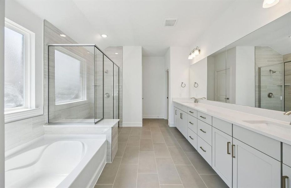 Spacious owner's bath with double vanity *model representation