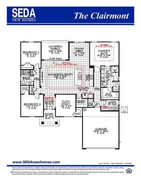 2D floor plan layout for the Clairmont by SEDA New Homes in Sandy Ridge, Yulee, FL (Image 3). 2D floor plan layout for the Clairmont by SEDA New Homes in Sandy Ridge, Yulee, FL (Image 3).