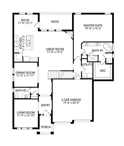 2D floor plan layout for the Fairview by Sandlin Homes in Lakesong, Midlothian, TX (Image 5). 2D floor plan layout for the Fairview by Sandlin Homes in Lakesong, Midlothian, TX (Image 5).