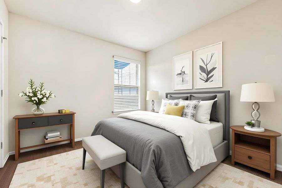 Hardwood floors and generous natural light create an inviting atmosphere in this cozy bedroom retreat. Virtually Staged Hardwood floors and generous natural light create an inviting atmosphere in this cozy bedroom retreat. Virtually Staged