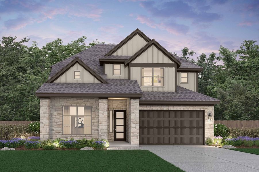 Representative exterior photo of a completed home built from the Madeline by Risewell Homes in 6 Creeks, Kyle, TX (Image 11).