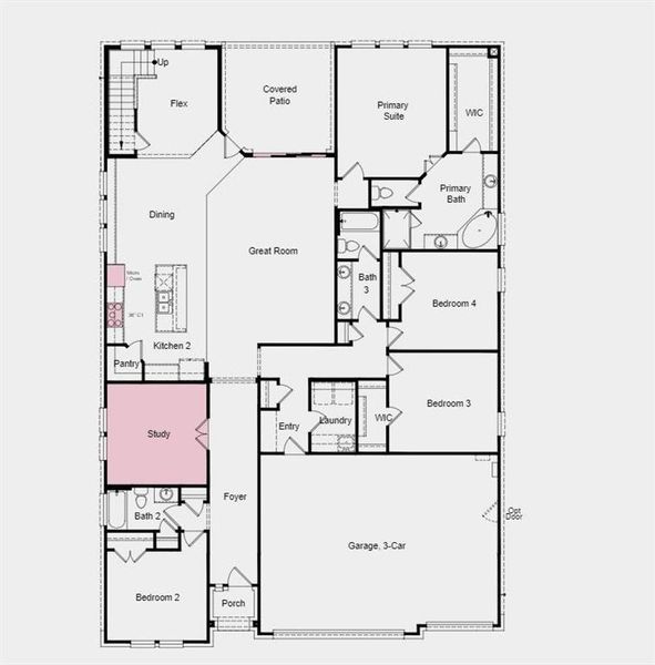 Structural options added include:  Gourmet kitchen 2, sliding glass door, shower at bath 2, bench at owner's entry, study in place of dining, and air conditioned storage area.