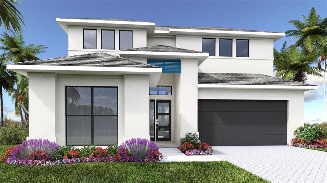 Front exterior of a new home in Magnolia Bay 50', Nokomis, FL, highlighting curb appeal (Image 1). Front exterior of a new home in Magnolia Bay 50', Nokomis, FL, highlighting curb appeal (Image 1).