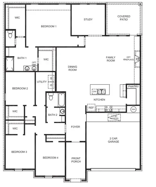 2D floor plan layout for the The Holden by D.R. Horton in Viridian, Lubbock, TX (Image 1). 2D floor plan layout for the The Holden by D.R. Horton in Viridian, Lubbock, TX (Image 1).