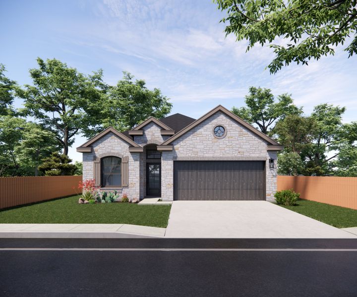 Front exterior of a new home in Nolina, Georgetown, TX, highlighting curb appeal (Image 23).