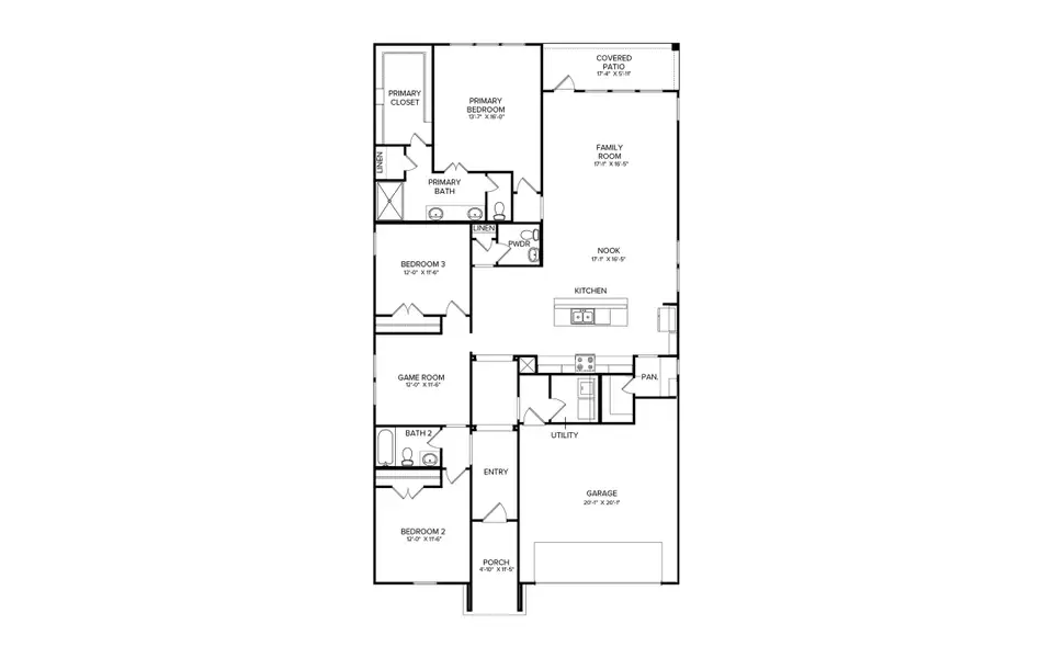 2D floor plan layout for the Sunterra Rowan 2104 by Brohn Homes in Sunterra, Katy, TX (Image 3).