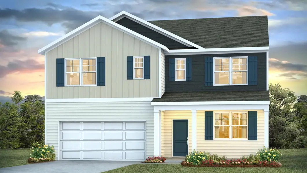 Front exterior of a new home in Gates Village, Lugoff, SC, highlighting curb appeal (Image 1). Front exterior of a new home in Gates Village, Lugoff, SC, highlighting curb appeal (Image 1).
