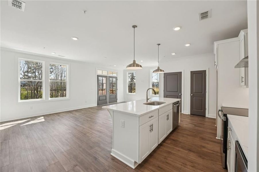 Kitchen opens to the living area