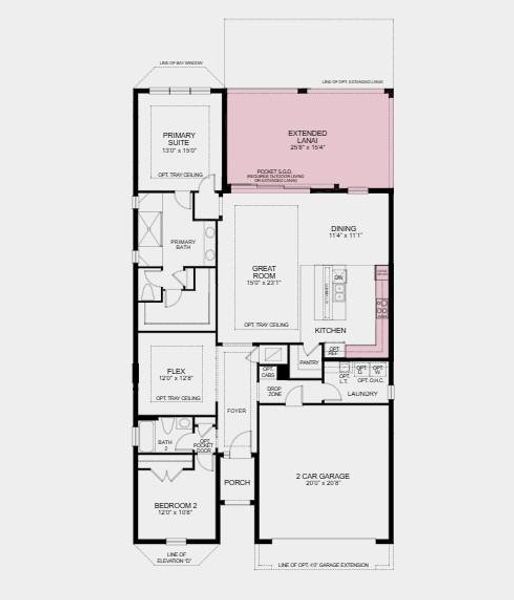 Additional Highlights Include: Tray ceiling at great room/primary suite/flex, pocket sliding glass door at great room, gourmet kitchen, 8' interior doors, and extended lanai. Additional Highlights Include: Tray ceiling at great room/primary suite/flex, pocket sliding glass door at great room, gourmet kitchen, 8' interior doors, and extended lanai.