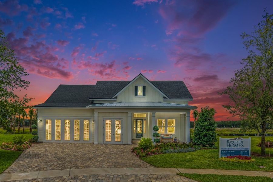 Representative exterior photo of a completed home built from the Ortega by Riverside Homes in Hidden Creek at SilverLeaf, St. Augustine, FL (Image 31). Representative exterior photo of a completed home built from the Ortega by Riverside Homes in Hidden Creek at SilverLeaf, St. Augustine, FL (Image 31).