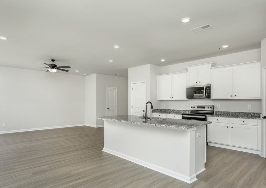 The kitchen comes with stainless-steel appliances