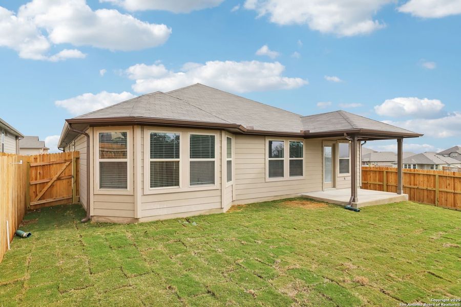 Exterior details and patio area of a home in Legendary Trails - Classic Series, Cibolo (Image 23).