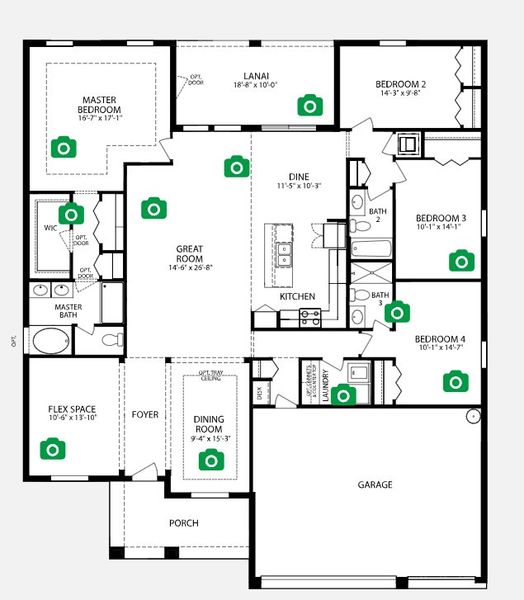 2D floor plan layout for the Sierra by Maronda Homes in South Gulf Cove, Port Charlotte, FL (Image 3).