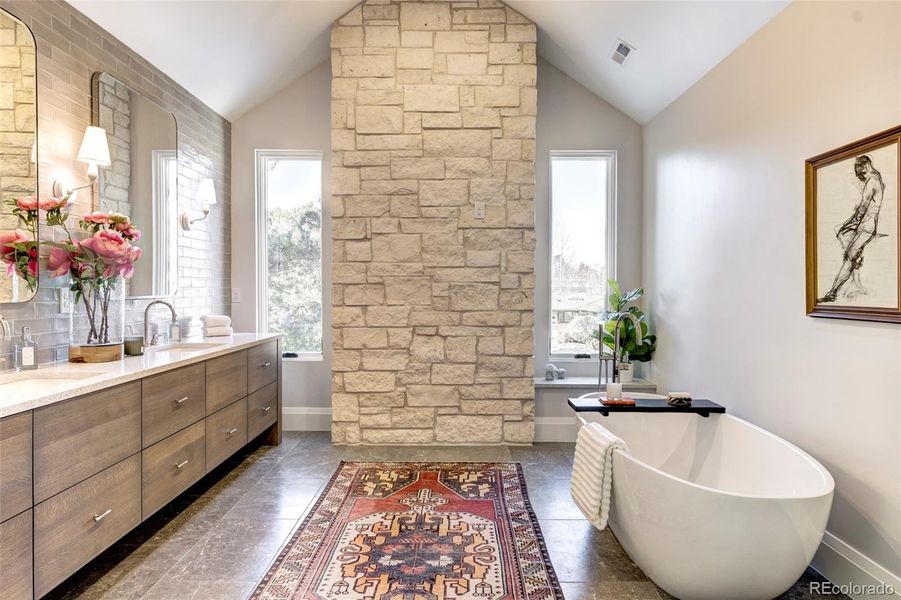 Spa-like bathroom with radiant floors