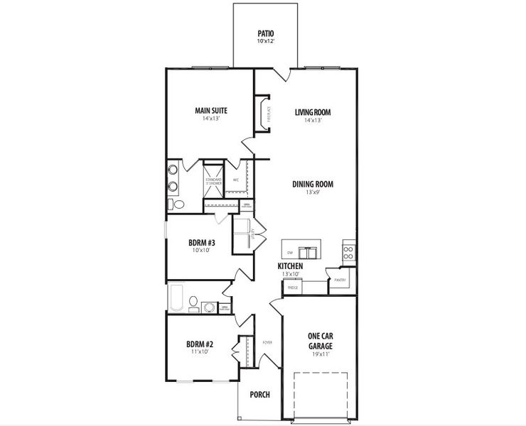 2D floor plan layout for the Clinton by RiverWILD Homes in Sawyer Ridge, Dunn, NC (Image 3).
