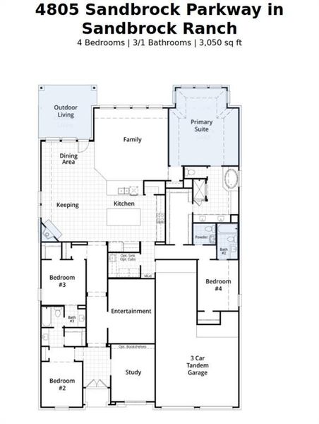 2D floor plan layout of this home in Sandbrock Ranch: 60ft. lots, Aubrey, TX (Image 4).